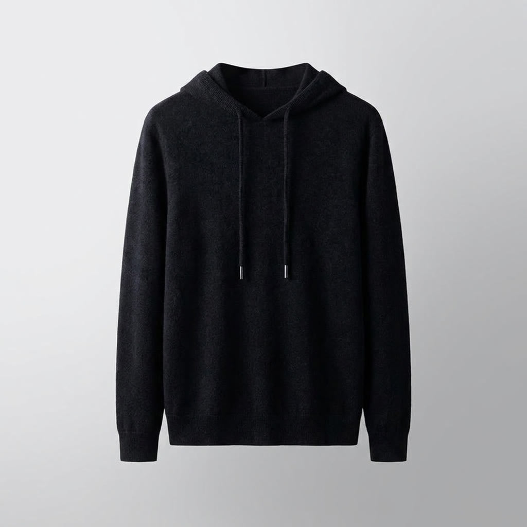 Nomad Merino Wool Hoodie — Black, invisible mannequin, front