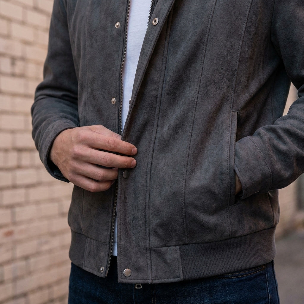 Union Bomber Jacket — Black, lifestyle worn detail