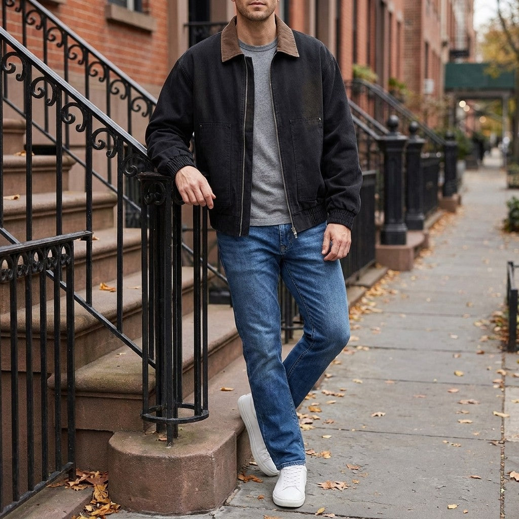 Foggia Cotton Jacket — Black, LIFESTYLE_OUTFIT