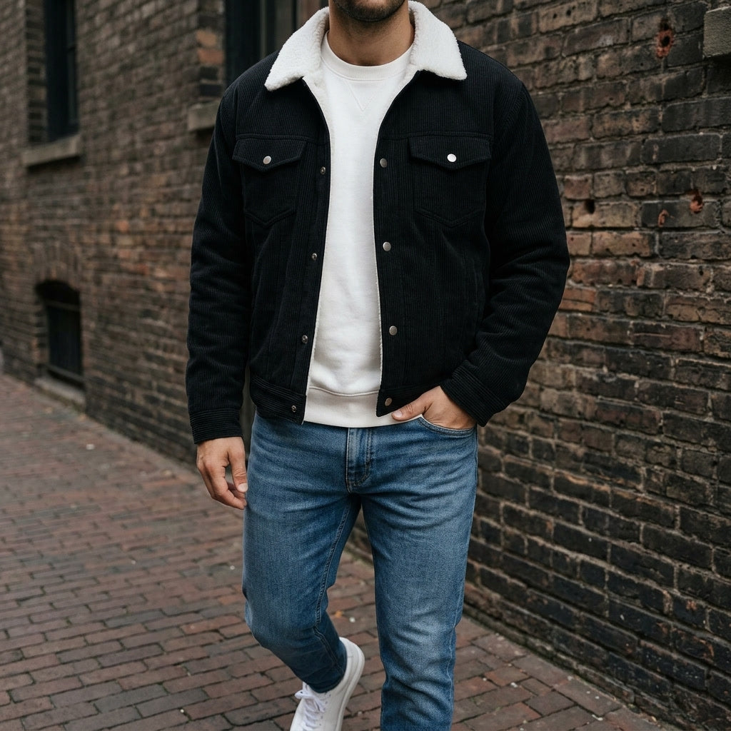 Hudson Corduroy Jacket — Black, lifestyle full outfit