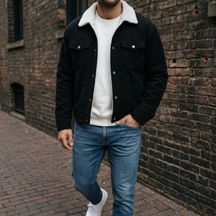 Hudson Corduroy Jacket — Black, lifestyle full outfit