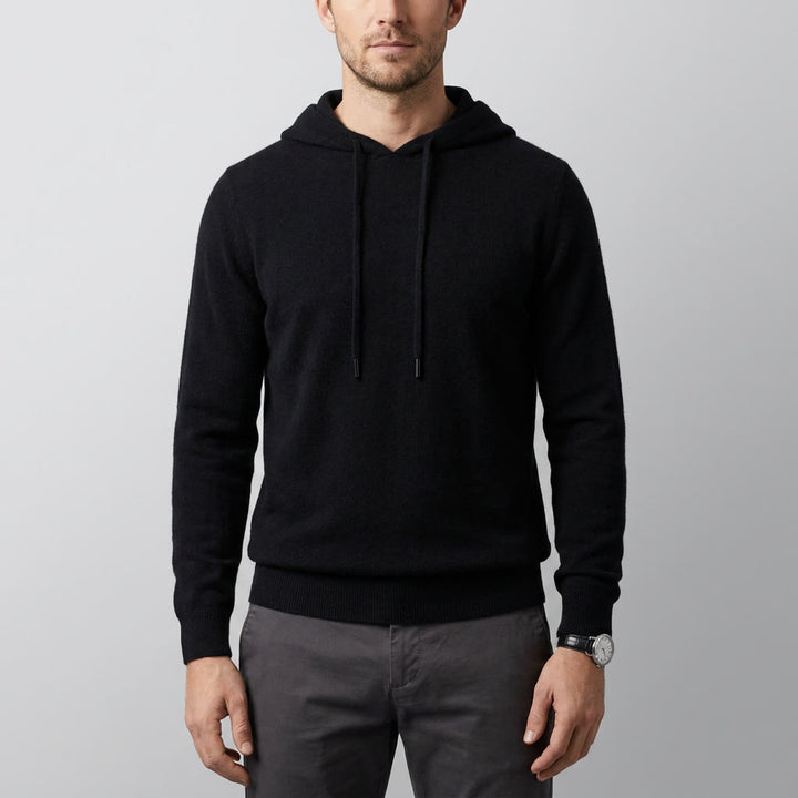 Nomad Merino Wool Hoodie — Black, front on millennial model