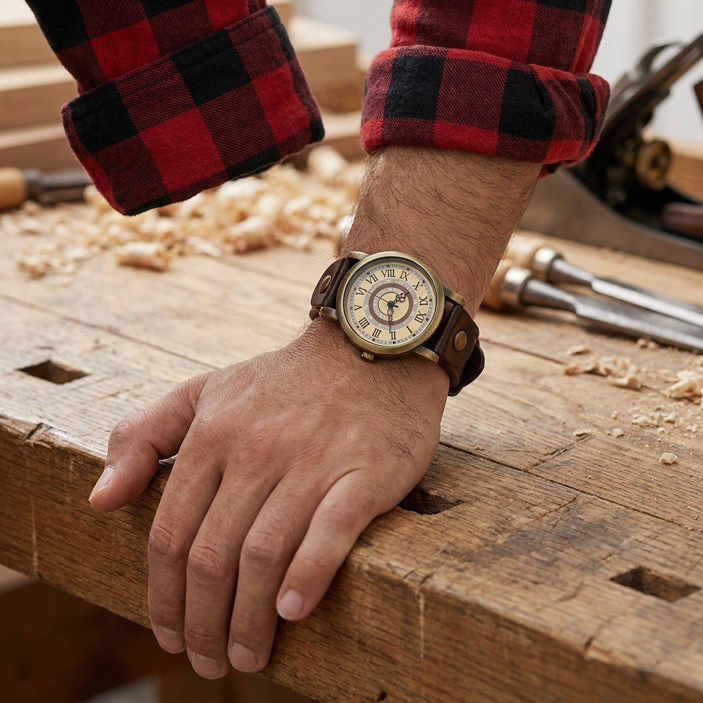 Sabaudia Vintage Watch — Bronze / Dark Brown, worn on a man&
