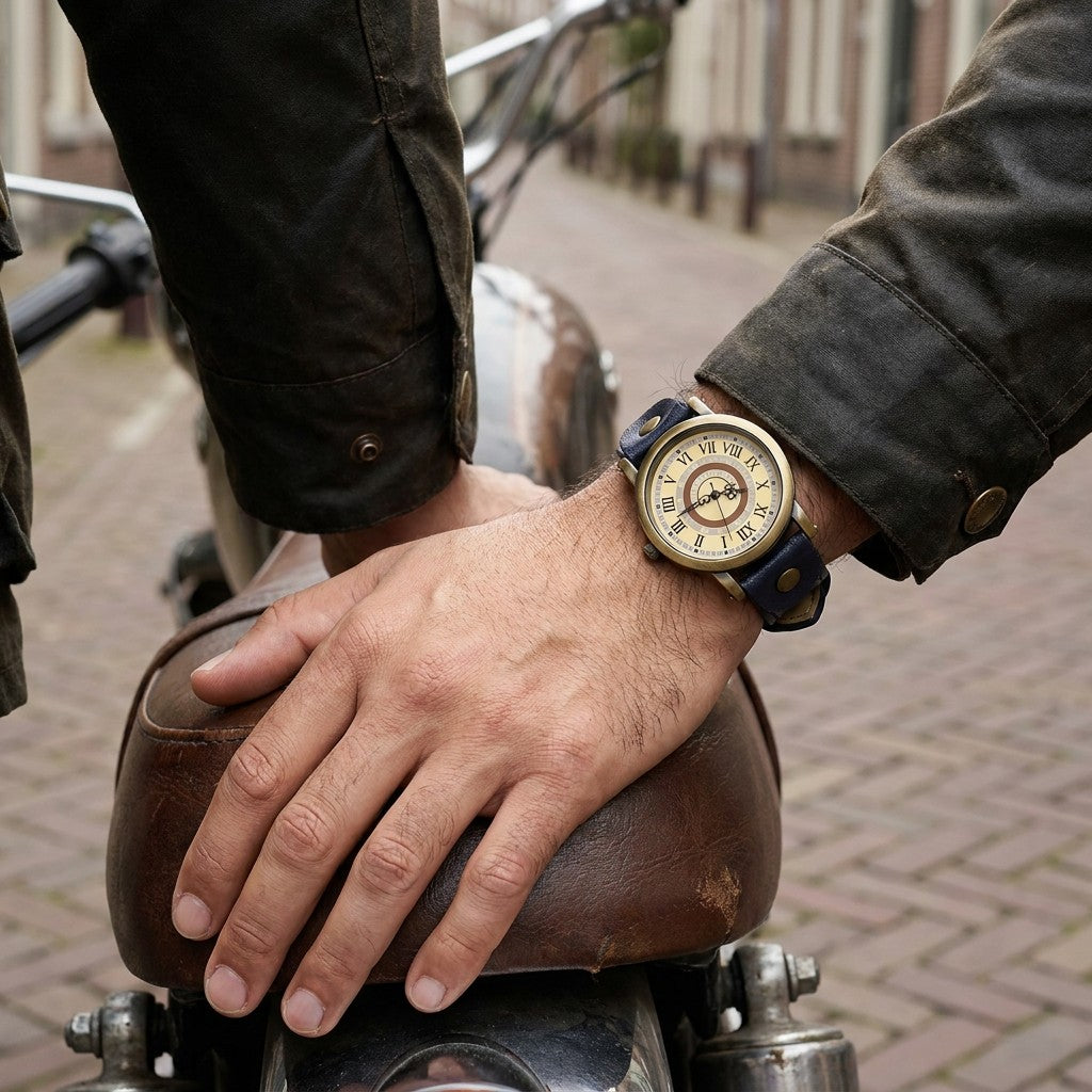 Sabaudia Vintage Watch — Bronze / Navy, worn on a man&