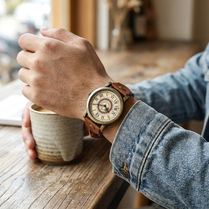 Sabaudia Vintage Watch — Bronze / Tan, worn on a man&