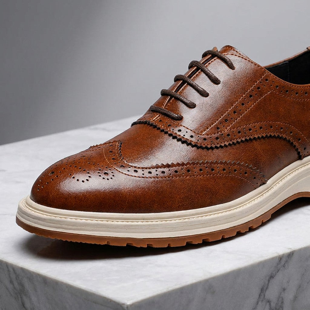 Trieste Brogue Sneakers — Brown, construction close-up