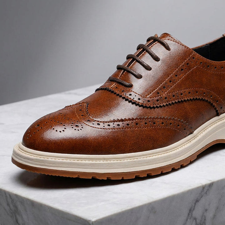 Trieste Brogue Sneakers — Brown, construction close-up