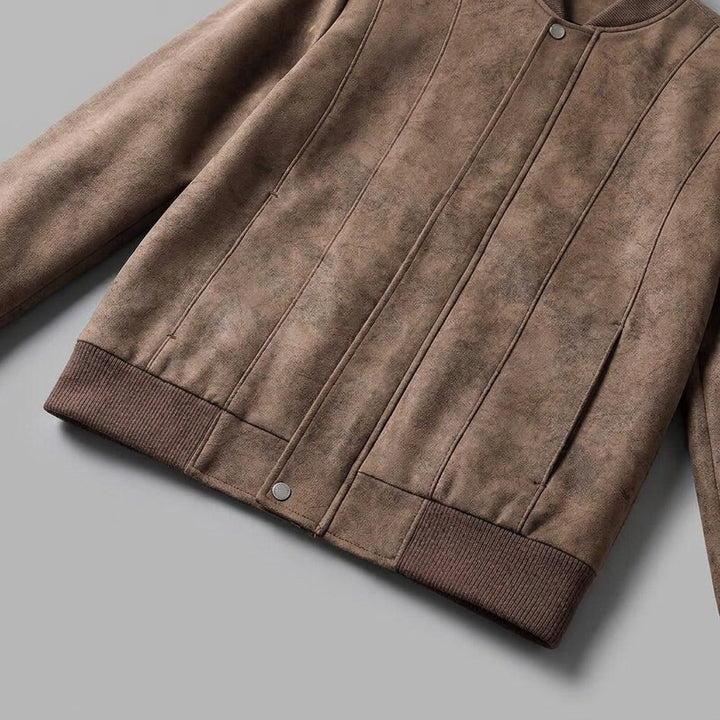 Union Bomber Jacket — Brown, studio construction detail