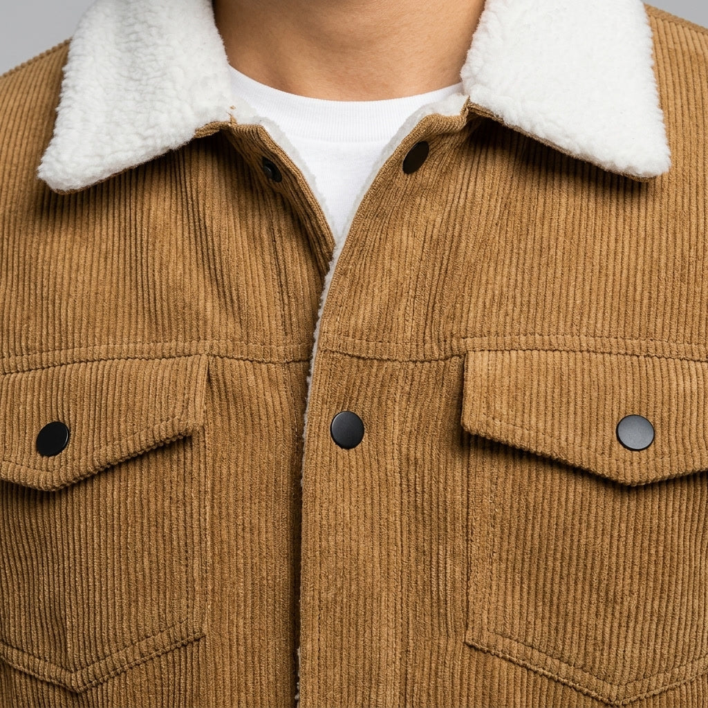 Hudson Corduroy Jacket — Brown, studio construction detail