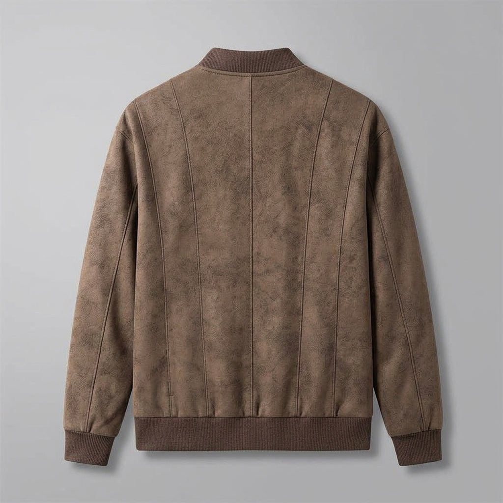 Union Bomber Jacket — Brown, flat lay back on grey seamless
