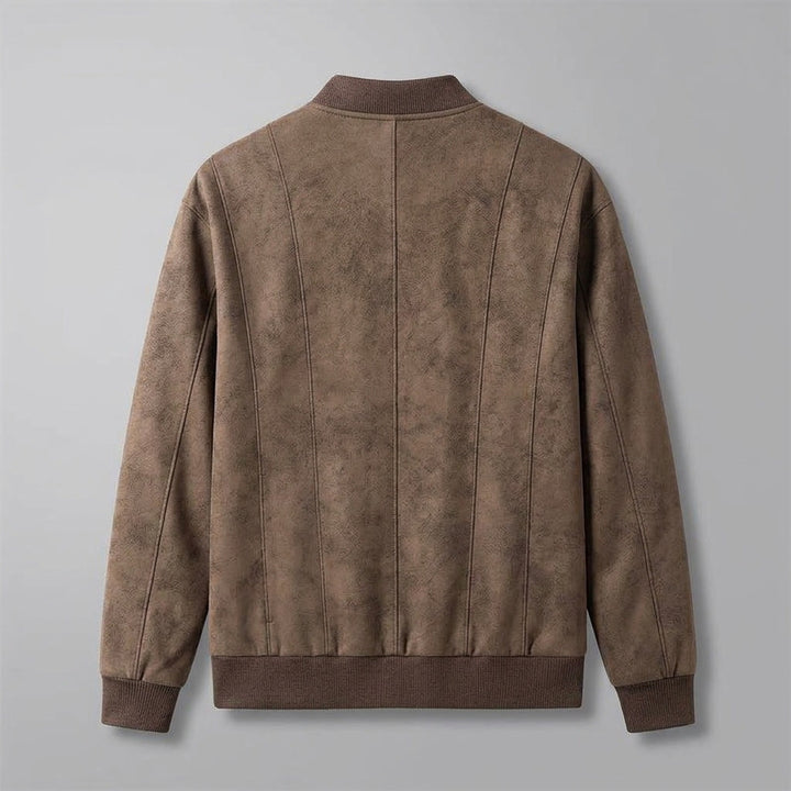Union Bomber Jacket — Brown, flat lay back on grey seamless