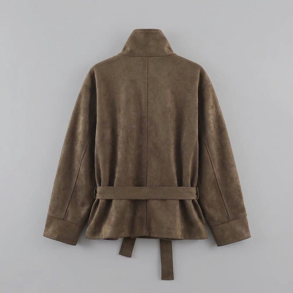 Montalcino Belted Jacket — Brown, FLAT_LAY_BACK