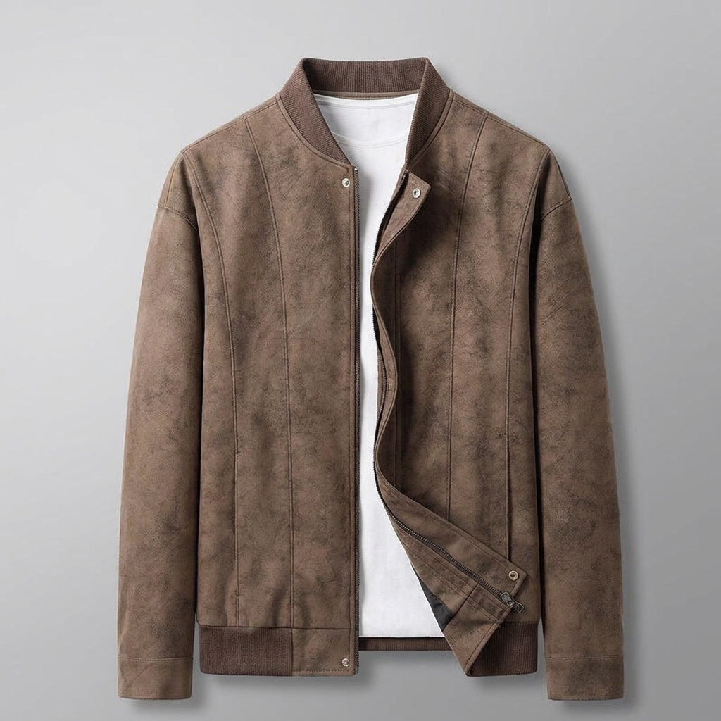 Union Bomber Jacket — Brown, flat lay front on grey seamless