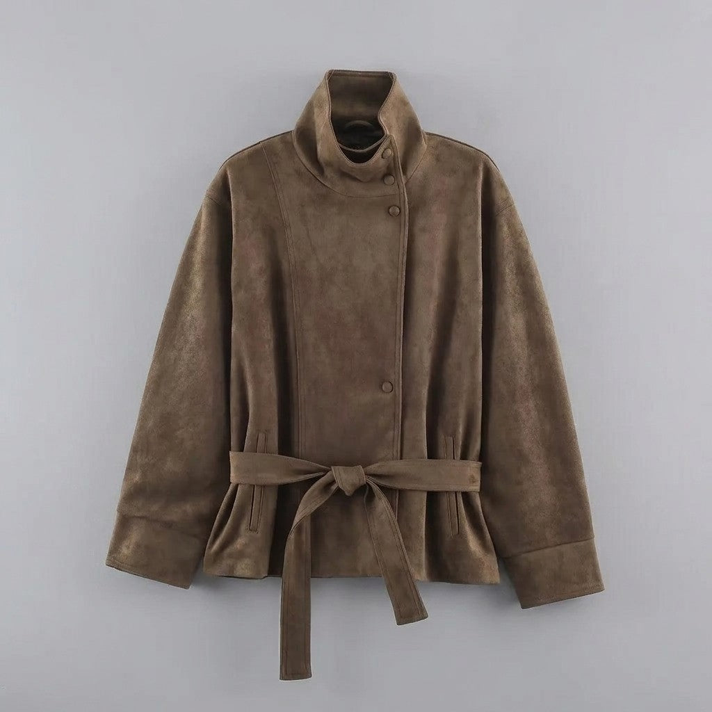 Montalcino Belted Jacket — Brown, FLAT_LAY_FRONT