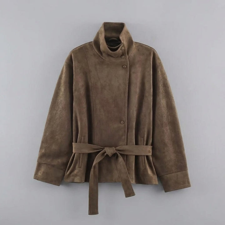 Montalcino Belted Jacket — Brown, FLAT_LAY_FRONT