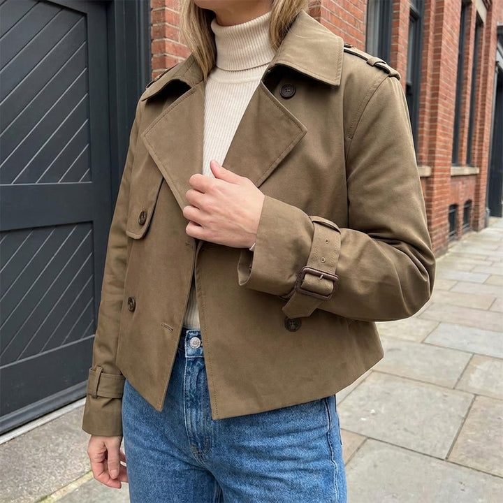 Chiavari Cropped Trench — Brown, lifestyle worn detail