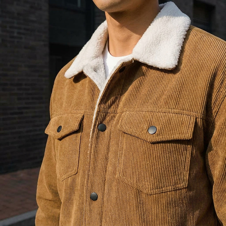Hudson Corduroy Jacket — Brown, lifestyle worn detail