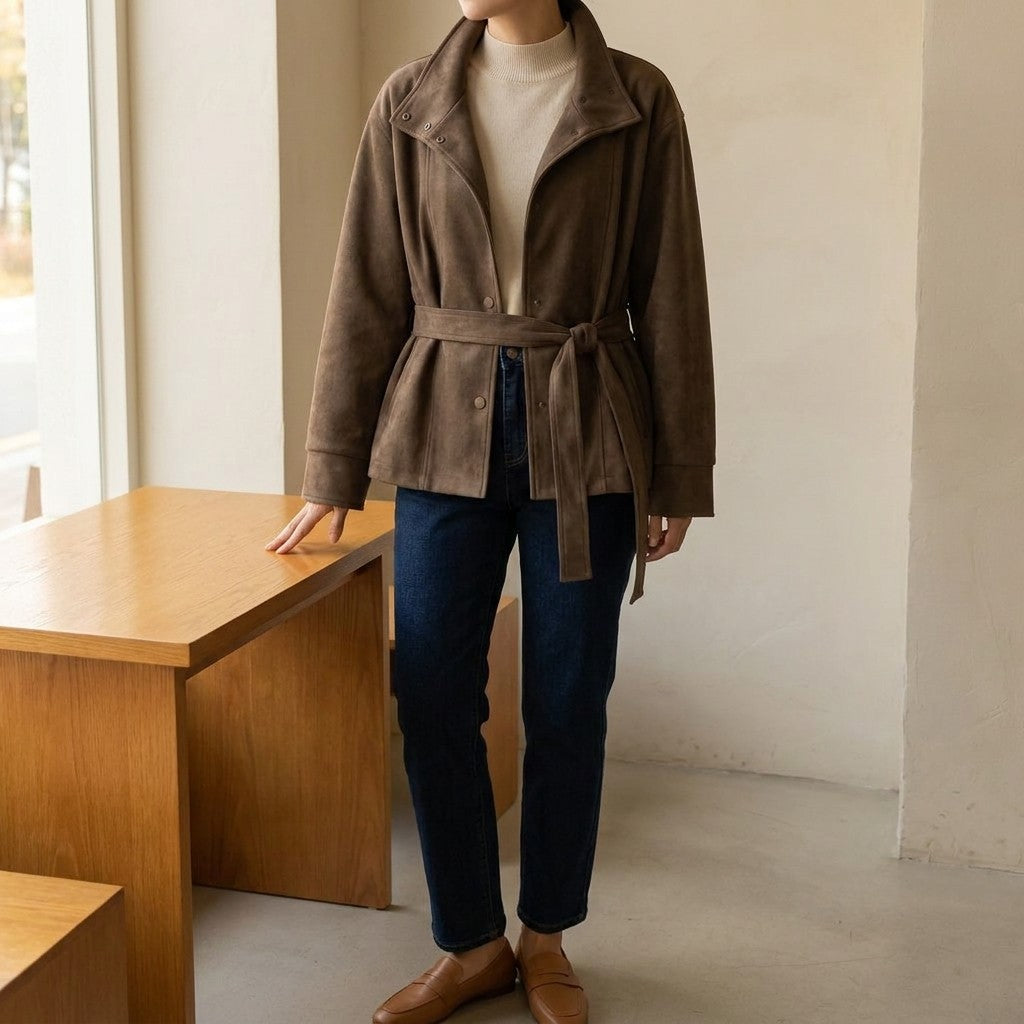 Montalcino Belted Jacket — Brown, LIFESTYLE_HERO