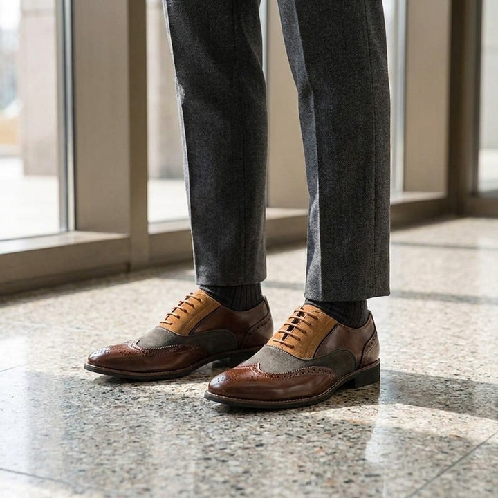 Novara Wingtip Oxfords — Brown, lifestyle modeled