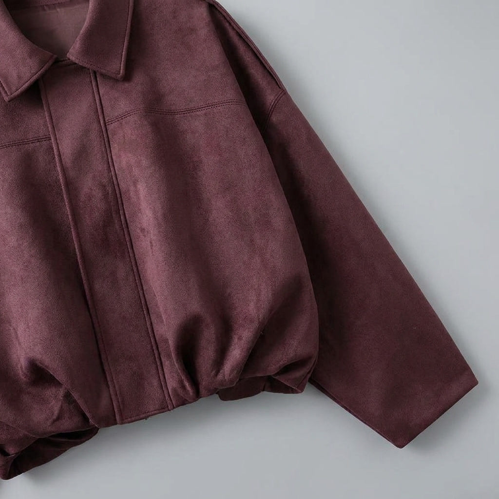Feltre Suede Jacket — Burgundy, studio construction detail