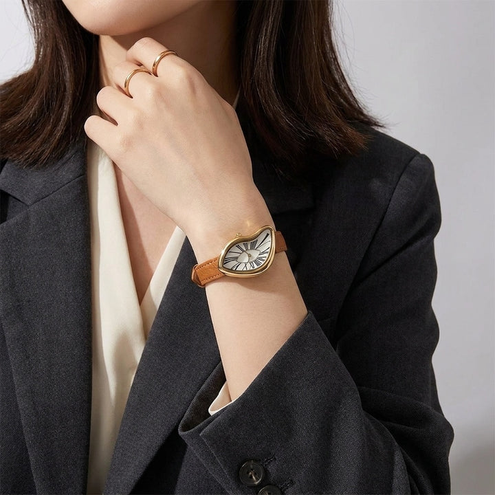 Navona Twisted Watch — Tan, worn on the wrist in the studio