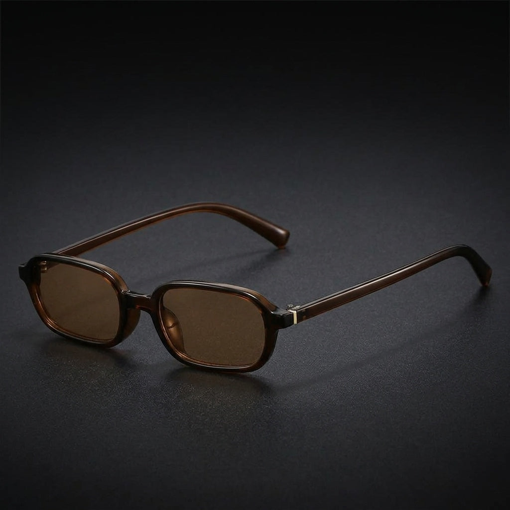 Siena Rectangle Sunglasses — Brown, three-quarter studio view