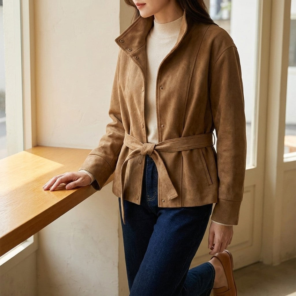 Montalcino Belted Jacket — Camel, LIFESTYLE_DETAIL