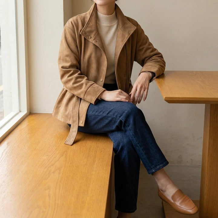 Montalcino Belted Jacket — Camel, LIFESTYLE_OUTFIT