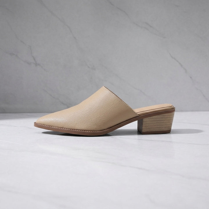 Sabina Leather Mules — Sand, side profile studio view