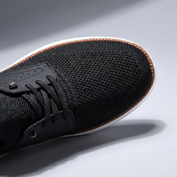 Livorno Mesh Sneakers — Black, close material/construction view, studio backdrop