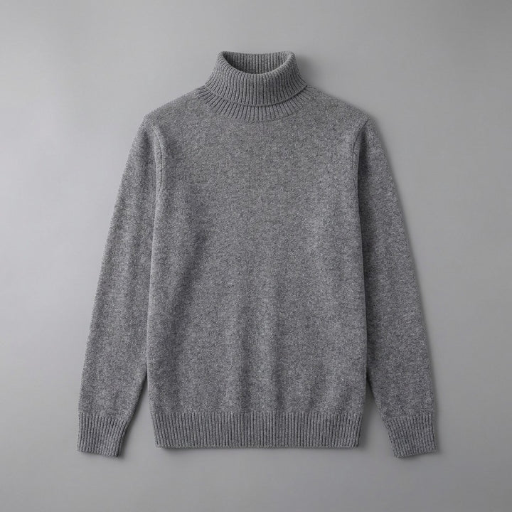 Cesena Merino Wool Turtleneck — Charcoal, front flat lay on grey