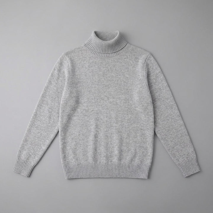 Cesena Merino Wool Turtleneck — Light Grey, front flat lay on grey