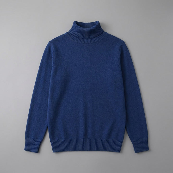 Cesena Merino Wool Turtleneck — Royal Blue, front flat lay on grey