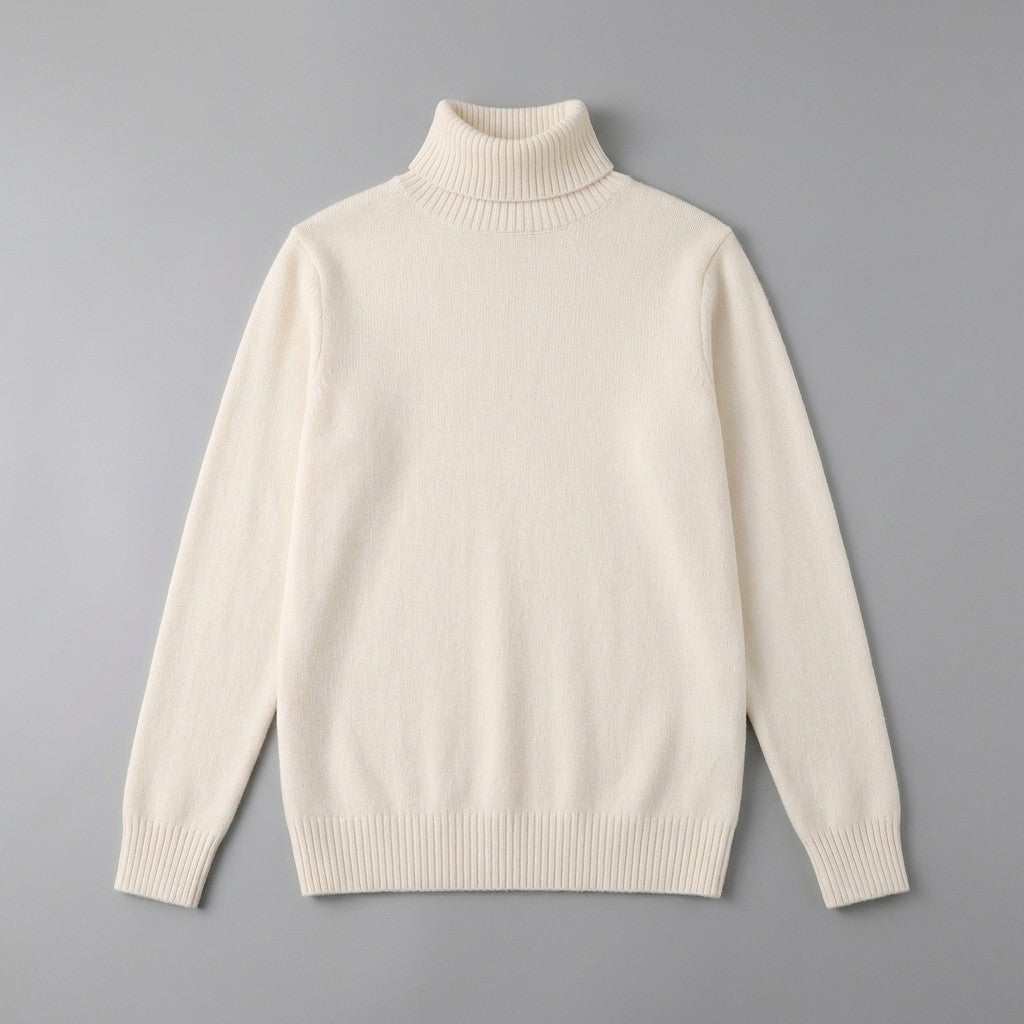 Cesena Merino Wool Turtleneck — Cream, front flat lay on grey