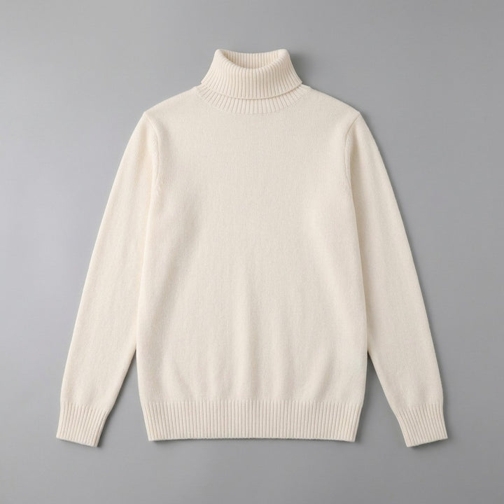 Cesena Merino Wool Turtleneck — Cream, front flat lay on grey