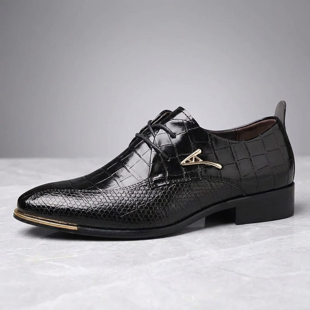 Cingoli Embossed Dress Shoes — Black, side profile