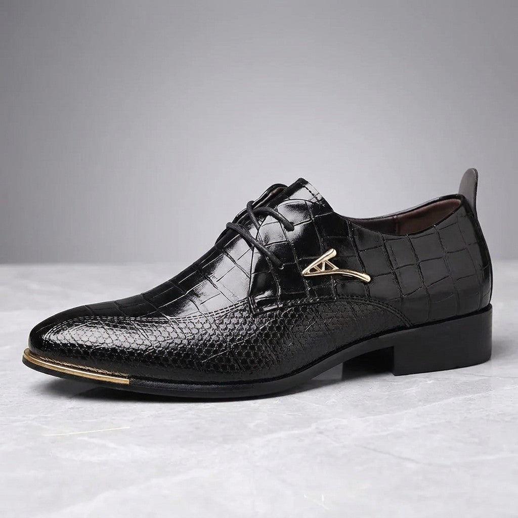 Cingoli Embossed Dress Shoes — Black, side profile