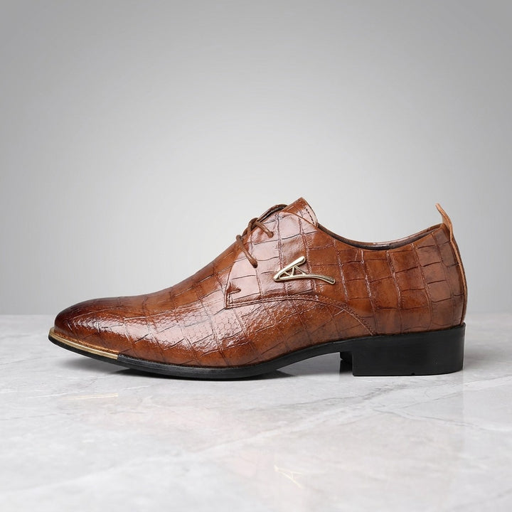 Cingoli Embossed Dress Shoes — Brown, side profile