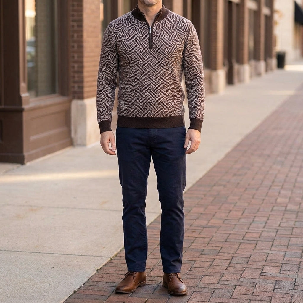 Lecco Merino Sweater — Coffee, lifestyle outfit