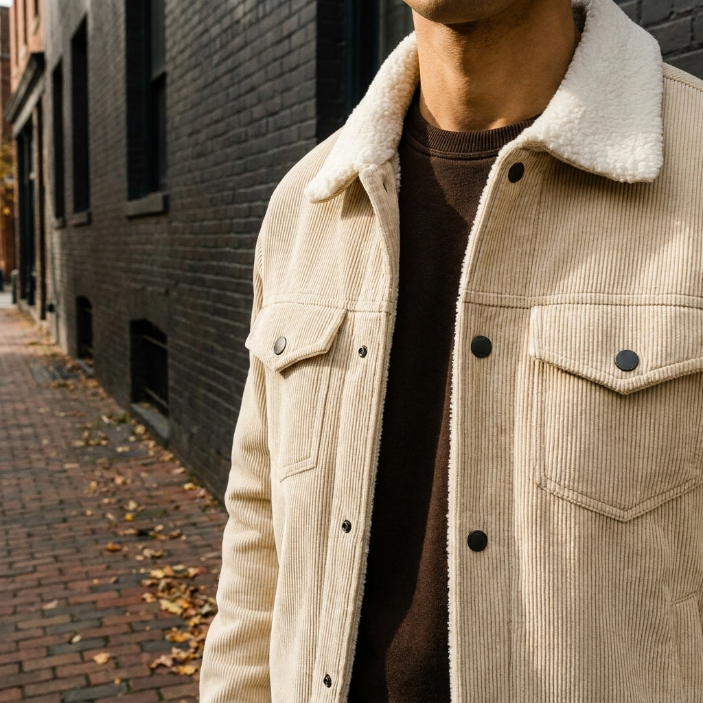 Hudson Corduroy Jacket — Cream, lifestyle worn detail