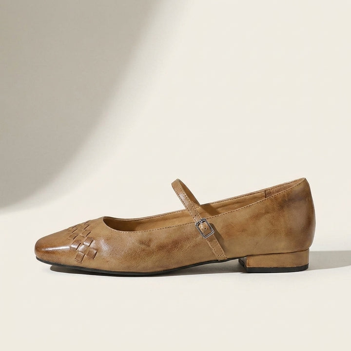 Verona Mary Janes — Tan, side profile studio view