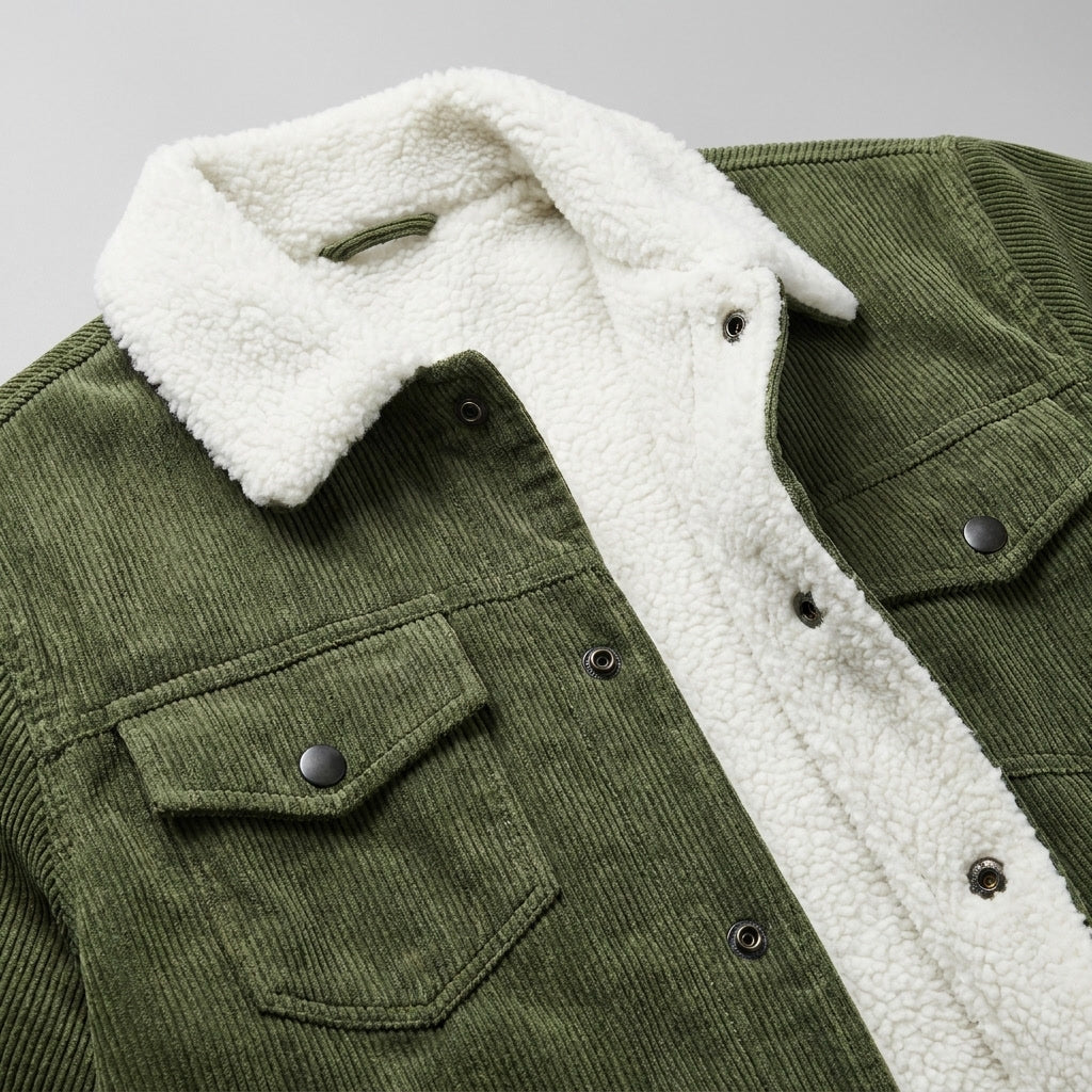Hudson Corduroy Jacket — Green, studio construction detail