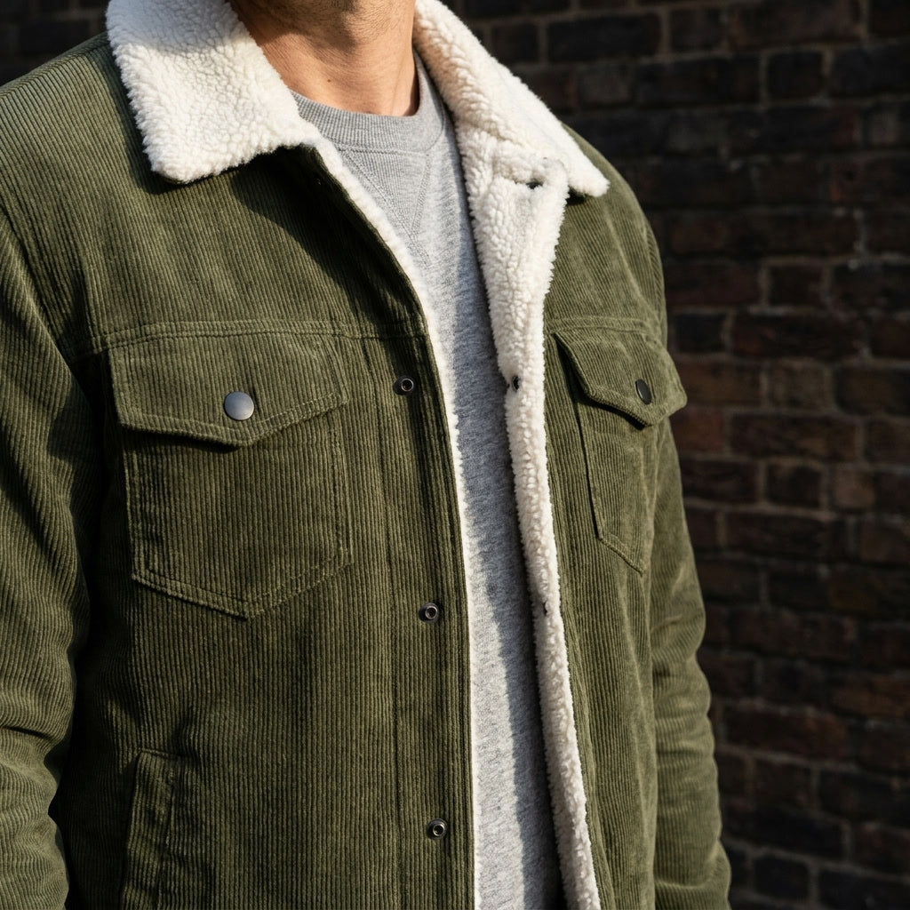 Hudson Corduroy Jacket — Green, lifestyle worn detail