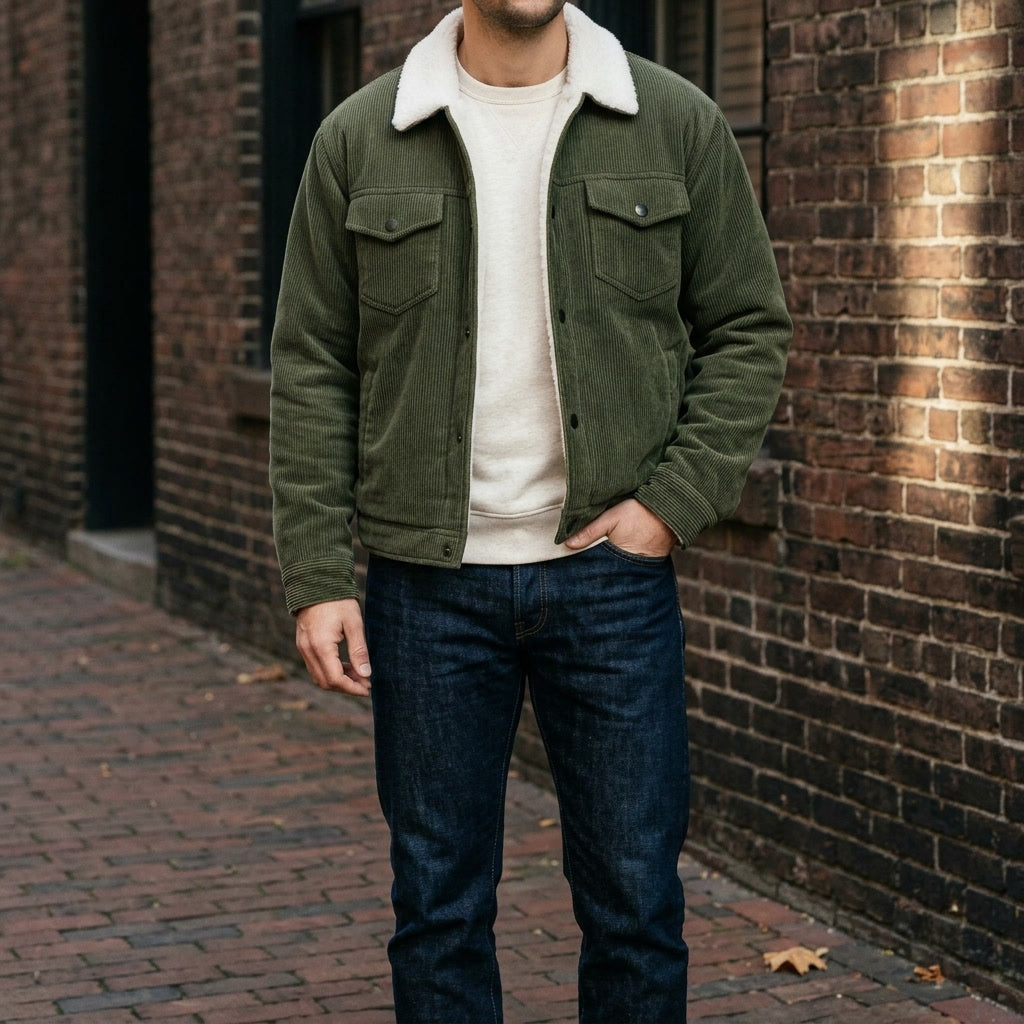 Hudson Corduroy Jacket — Green, lifestyle full outfit
