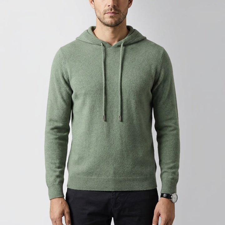 Nomad Merino Wool Hoodie — Green, front on millennial model