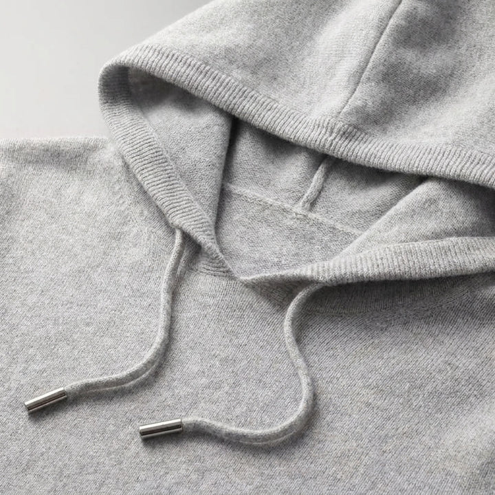 Nomad Merino Wool Hoodie — Grey, hood-opening construction crop