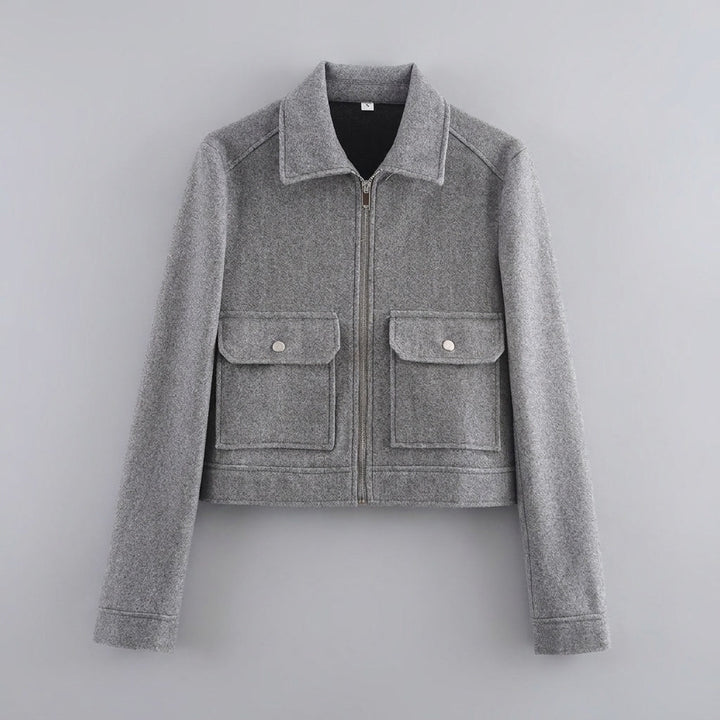 Padova Cropped Jacket — Grey, flat lay front on grey seamless
