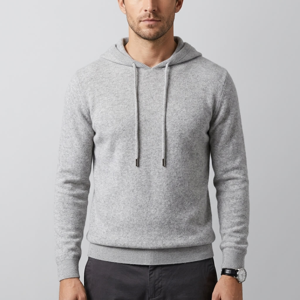 Nomad Merino Wool Hoodie — Grey, front on millennial model