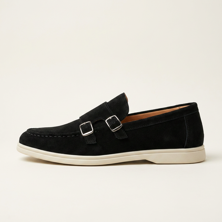 Como Suede Double-Buckle Loafers