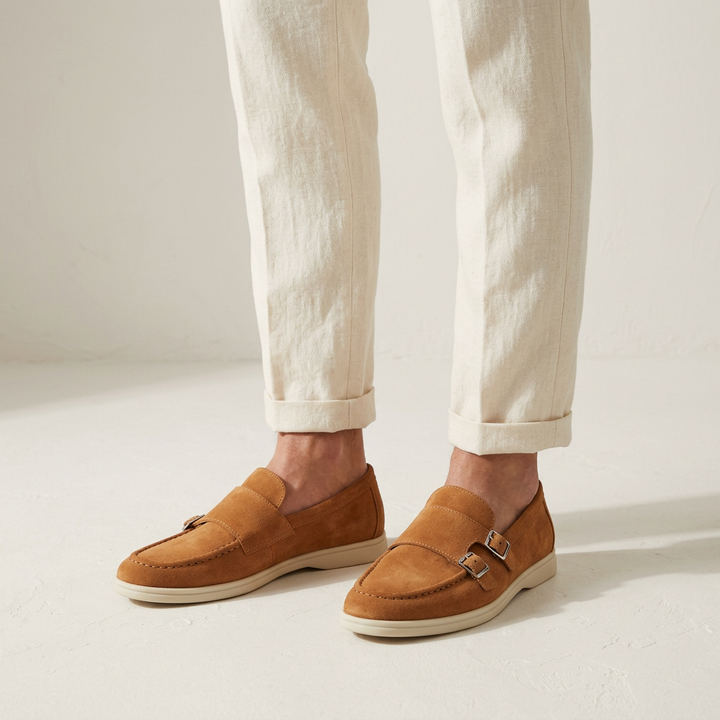 Como Suede Double-Buckle Loafers